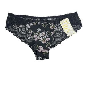 Teri Lingerie Floral Print Lace Back Cheeky Panty Womens Small
